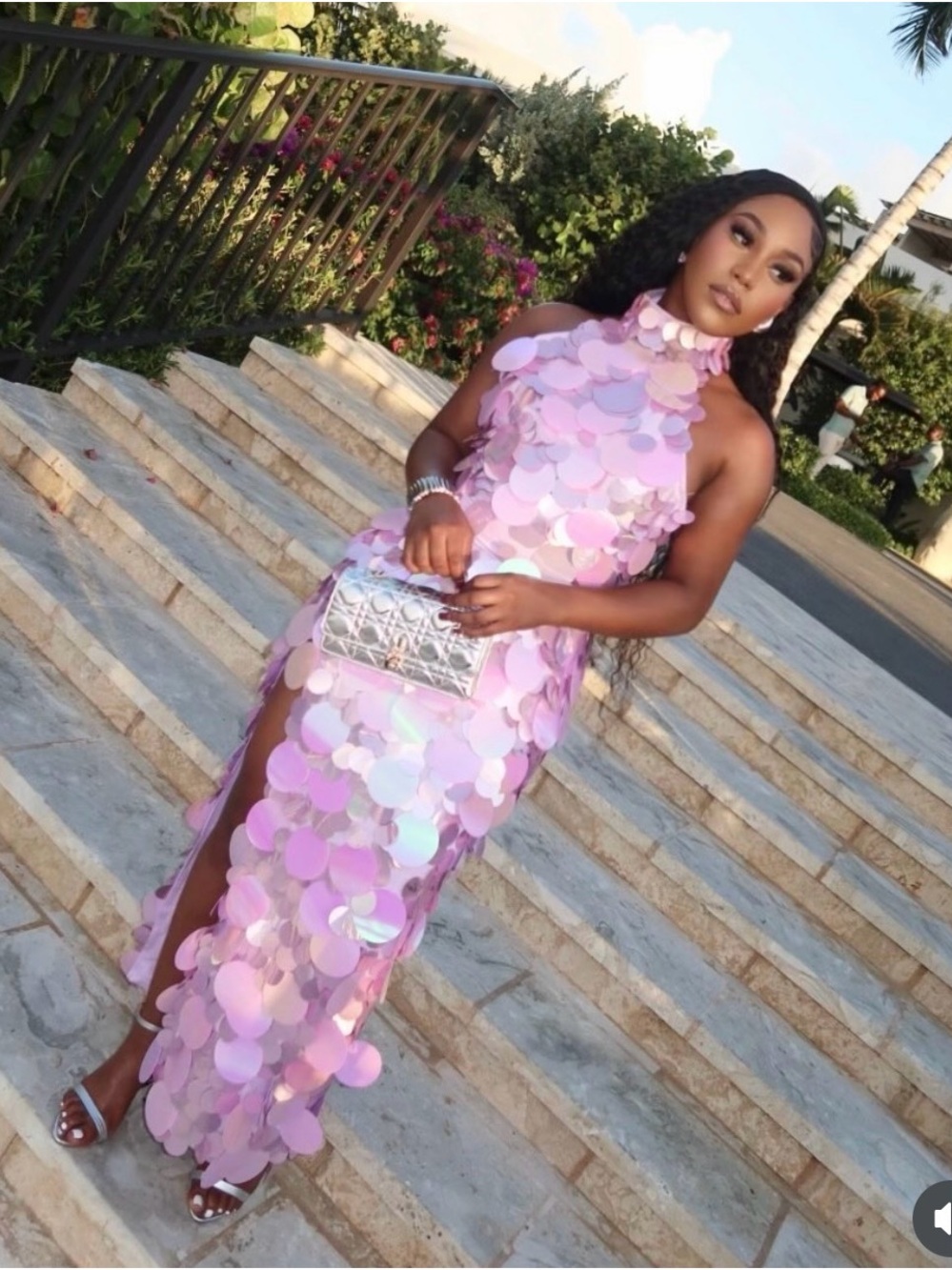 Pink Sequin Halter Maxi Dress